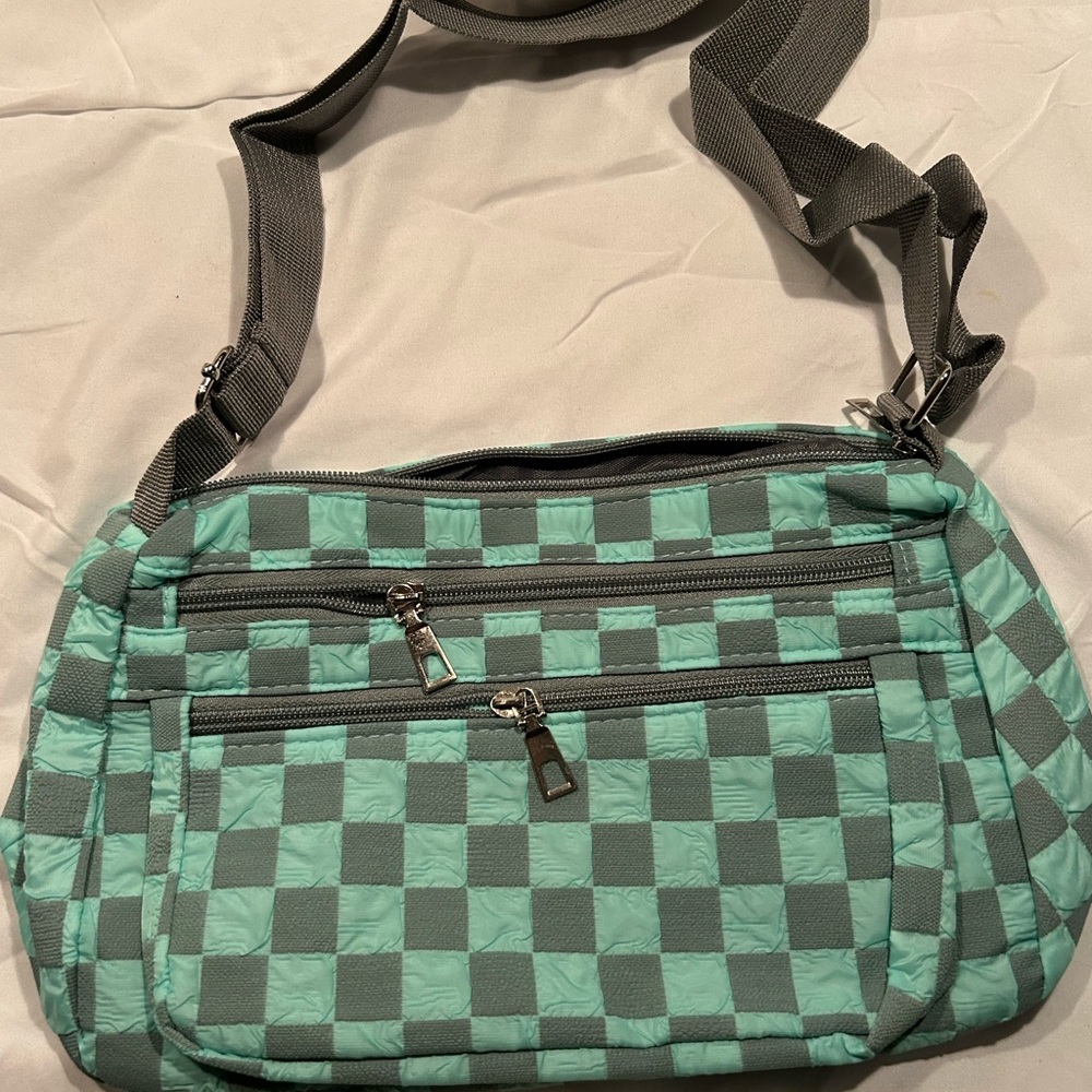 NWT Mint Green  and White Checkered Crossbody Bag
